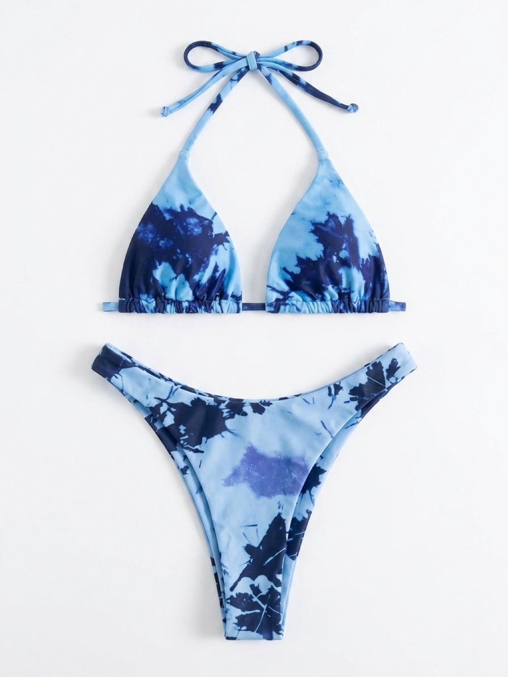 Blue Tie-Dye Triangle Bikini Set - Women Swim